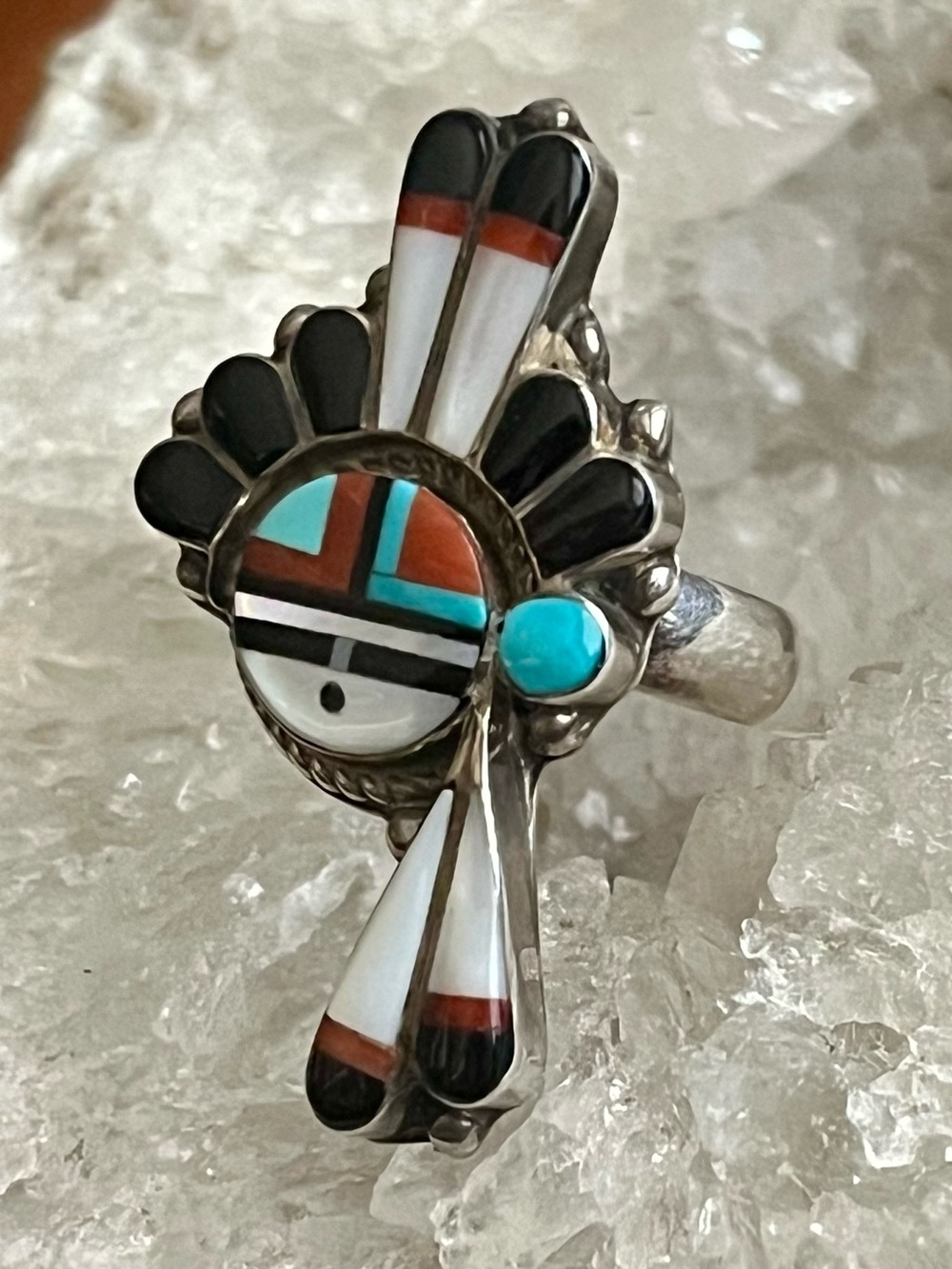 Ruth Lonjose Zuni Sunface Ring 925 Silver Size 7.5 6.2g 1.5”